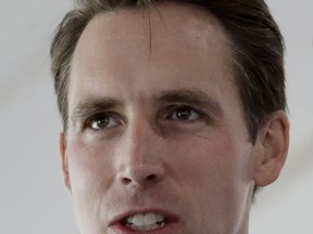 In this Aug. 17, 2017, photo, Missouri Attorney General Josh Hawley talks to supporters during the Governor's Ham Breakfast at the Missouri State Fair in Sedalia, Mo. Hawley says his office will investigate Google for potential violations of the state's antitrust and consumer-protection laws. (AP Photo/Charlie Riedel)