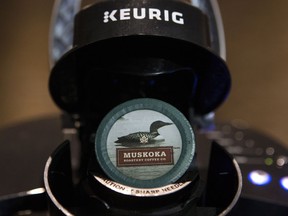 A coffee pod made at Club Coffee's plant is pictured in a dispenser in Toronto on Thursday, November 2, 2017. THE CANADIAN PRESS/Chris Young