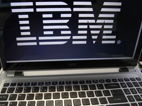 In this July 16, 2013, file photo, an IBM logo is displayed in Berlin, Vt. IBM reports financial results Monday, Oct. 17, 2016. IBM pitching the B.C. government on using blockchain to track cannabis sales through the entire supply chain. THE CANADIAN PRESS/AP-Toby Talbot