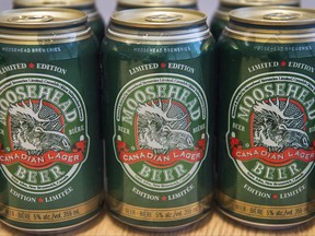 Cans of Moosehead beer are seen in Halifax on Wednesday, Nov. 8, 2017. The Rutland Herald reports that Saint John, New Brunswick-based Moosehead Breweries has filed an infringement lawsuit against Hop'n Moose Brewing Co. Hop'n Moose opened in 2014 in Rutland, Vermont and sells locally. Moosehead was founded in 1867 and adopted its current name in 1947. It sells beer in Canada, the U.S. and abroad. Moosehead argues that similarity in names and logos could create confusion. THE CANADIAN PRESS/Andrew Vaughan
