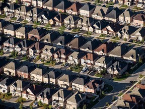 An aerial view of homes in Toronto, Ontario, Canada