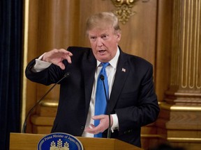 U.S. President Donald Trump speaks during a state banquet at the Akasaka Palace, Monday, Nov. 6, 2017, in Tokyo. Trump is on a five-country trip through Asia traveling to Japan, South Korea, China, Vietnam and the Philippines. (AP Photo/Andrew Harnik)