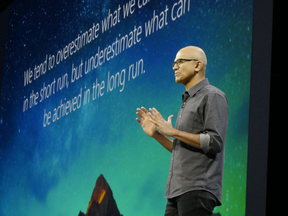 Microsoft CEO Satya Nadella speaks at the company's Ignite conference in September.