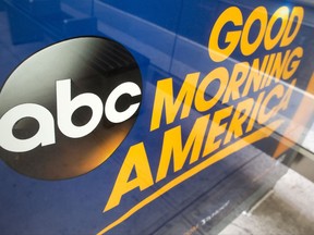FILE - This Wednesday, May 10, 2017, file photo shows the ABC logo, a Disney brand, in an advertisement at a bus stop near their television studio on the West Side of Manhattan, in New York. The Walt Disney Co. reports financial results on Thursday, Nov. 9, 2017. (AP Photo/Mary Altaffer, File)