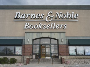This Wednesday, May 3, 2017, photo shows a Barnes & Noble store in Omaha, Neb. Shares in bookseller Barnes & Noble tumbled Thursday, Nov. 30, 2017, after the company reported a sharp drop in quarterly sales. (AP Photo/Nati Harnik)
