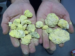 Carnotite, a radioactive, bright-yellow and earthy vanadium mineral that is an important source of uranium.