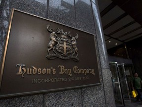 A Hudson's Bay Co. store sign is shown in Toronto on Monday, July 29, 2013. Hudsonâ€™s Bay Co. today announced that it has reached an agreement with Land & Buildings to withdraw its appeal of the Toronto Stock Exchange's decision to conditionally approve the previously announced equity investment by Rhone Capital. THE CANADIAN PRESS/Nathan Denette