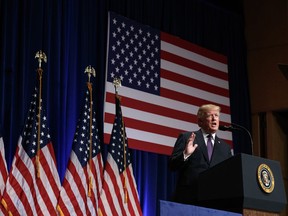President Donald Trump speaks on national security, Monday, Dec. 18, 2017, in Washington.