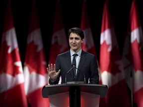 Prime Minister Justin Trudeau speaks during a gala celebrating the career and retirement of Chief Justice of the Supreme Court of Canada Beverley McLachlin in Ottawa on Thursday, Dec. 14, 2017.