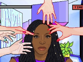 This image released by Wieden+Kennedy shows a scene from the Hair Nah computer game designed by Momo Pixel.  (Wieden+Kennedy via AP)