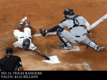 Delino DeShields #3 of the Texas Rangers beats the tag