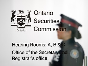 A Toronto Police Services officer at the Ontario Securities Commission in Toronto.