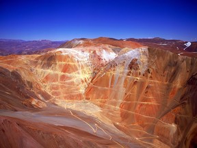 l view of the Pascua-Lama, Barrick Gold, deposit shows the deposit location on the Argentinean side of the Andean frontier looking west into Chile.