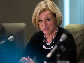 Alberta premier Rachel Notley addresses an emergency provincial cabinet meeting Wednesday.