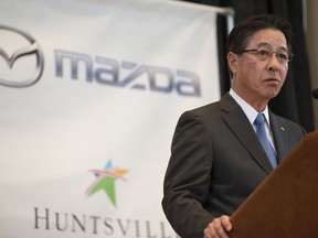 Masamichi Kogai, Mazda Motor Corp. president and CEO, speaks during a press conference, Wednesday, Jan. 10, 2018, in Montgomery, Ala., where the Japanese automakers Mazda and Toyota announced plans to build a huge $1.6 billion joint-venture plant in Huntsville, that will eventually employ about 4,000 people. Several states had competed for the coveted project, which will be able to turn out 300,000 vehicles per year and will produce the Toyota Corolla compact car for North America and a new small SUV from Mazda.