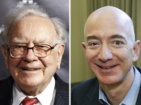 Warren Buffett, left, and Jeff Bezos, CEO of Amazon.com, right, teamed up with JP Morgan Chase Chairman and CEO Jamie Dimon to work on a healthcare project.