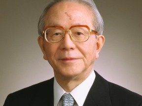 This undated image released by Toyota Motor Corp., show a portrait of the late Tatsuro Toyoda, a former Toyota Motor Corp. president. Toyoda, a former president of Toyota Motor Corp., who led its climb to rank among the world's top automakers, and the son of the Japanese automaker's founder, has died. He was 88. (Toyota Motor Corp. via AP)