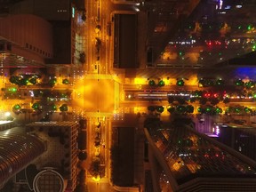 An aerial view of a street intersection in Suzhou in China's eastern Jiangsu province.