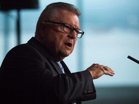 Ralph Goodale, Minister of Public Safety and Emergency Preparedness, speaks to media in Vancouver, on Tuesday September 5, 2017. Goodale is playing NAFTA booster before an American audience today, stressing Canada-U.S. friendship and trade ties.