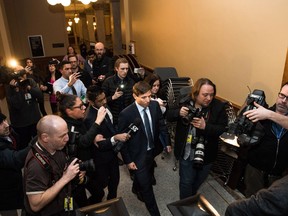 Ontario Progressive Conservative Leader Patrick Brown leaves Queen's Park after a press conference in Toronto on January 24, 2018. First Nova Scotia's Jamie Baillie, then Ontario's Brown, and finally Ottawa's Kent Hehr.The toppling of three politicians in the space of two days obliterated all other talk around federal politics this week, reverberating through caucus meetings in Victoria and Ottawa, and reaching the prime minister during his trip to Davos, Switzerland.THE CANADIAN PRESS/Aaron Vincent Elkaim