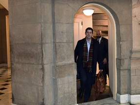 House Speaker Paul Ryan of Wis., walks up a flight of stairs as he arrives at his office on Capitol Hill in Washington, Wednesday, Jan. 3, 2018. Ryan is meeting with White House Budget Director Mick Mulvaney and Legislative Director Marc Short and Republican and Democratic leaders of Congress.