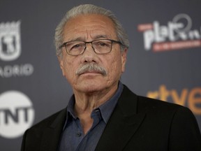 FILE - In this July 21, 2017 file photo, Edward James Olmos poses for the media during a photocall ahead of the Platino Awards in Madrid.  FX says it is ordering a spinoff to "Sons of Anarchy" with Edward James Olmos as part of a nearly all-Latino cast. The 10-episode "Mayans MC" will premiere later this year, FX Networks CEO John Landgraf told a TV critics meeting Friday, Jan. 5, 2018. The date was not announced.(AP Photo/Francisco Seco, File