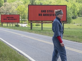 This image released by Fox Searchlight shows Frances McDormand in a scene from "Three Billboards Outside Ebbing, Missouri." The film was nominated for an Oscar for best picture on Tuesday, Jan. 23, 2018. The 90th Oscars will air live on ABC on Sunday, March 4. (Fox Searchlight via AP)