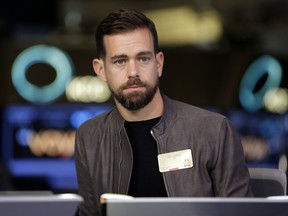 File- This photo taken Nov. 19, 2015, shows Square CEO Jack Dorsey being interviewed on the floor of the New York Stock Exchange. Facebook COO Sheryl Sandberg and Twitter CEO Dorsey won't stand for re-election to the board of The Walt Disney Co. A Disney spokesperson says it has become "increasingly difficult for them to avoid conflicts relating to board matters." With Disney planning to put ESPN online and Twitter live-streaming sports like NFL football, online video is surely an area of overlap.