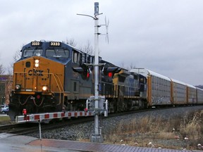 In this Thursday, Jan. 26, 2017, photo, a CSX freight train passes through through Homestead, Pa. CSX Corp. reports earnings Tuesday, Jan. 16, 2018.