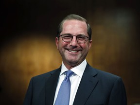 In this Nov. 29, 2017 file photo, Alex Azar, President Donald Trump's nominee to become Secretary of Health and Human Services, arrives to testify before the Senate Health, Education, Labor and Pensions Committee confirmation hearing on Capitol Hill in Washington. The Senate has confirmed Azar as President Donald Trump's second health secretary.