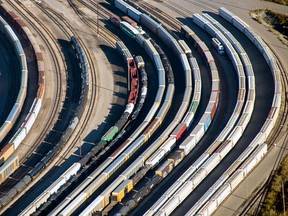 Freight trains and oil tankers in a rail yard in Toronto. Non-energy exports fell last year in volume terms, and over the past decade any growth has been exclusively due to higher prices.