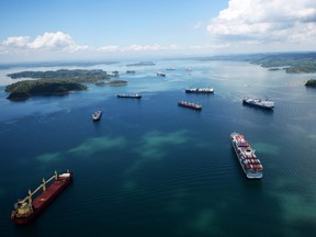Merchant ships along the Panama Canal.