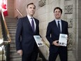 Finance Minister Bill Morneau and Prime Minister Justin Trudeau arrive at the House of Commons before tabling the federal budget in Ottawa.