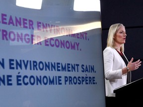Minister of Environment and Climate Change Catherine McKenna outlines the government's new environmental regulations, in the National Press Theatre in Ottawa on Thursday, Feb. 8, 2018.