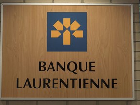 The Laurentian Bank logo is seen Tuesday, June 21, 2016 in Montreal.
