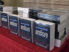 The President's FY19 Budget is on display after arriving on Capitol Hill in Washington, Monday, Feb. 12, 2018.