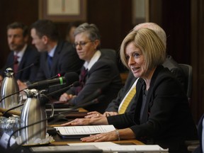 Alberta Premier Rachel Notley makes remarks before the first meeting of the Market Access Task Force, convened to respond to B.C. in the fight over the Trans Mountain oil pipeline, in Edmonton Alta, on Wednesday February 14, 2018.