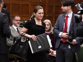 Minister of Foreign Affairs Chrystia Freeland arrives to appear before a House of Commons Standing Committee on Foreign Affairs and International Development on Canada's foreign policy priorities and the status of the NAFTA modernization talks, on Parliament Hill in Ottawa on Thursday, Feb. 8, 2018.