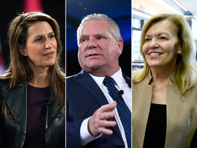 Ontario PC leadership candidates Caroline Mulroney, Doug Ford and Christine Elliott.