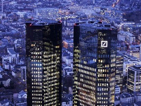 The towers of the Deutsche Bank are seen in Frankfurt, Germany, Thursday, Feb. 1, 2018. Deutsche Bank will have its annual press conference on upcoming Friday.