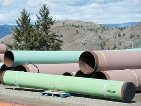 Pipes are seen at the Trans Mountain facility in Kamloops, B.C., on March 27, 2017.