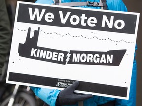 Anti-pipeline groups protest against the Kinder Morgan Trans Mountain pipeline in 2017 in Vancouver.
