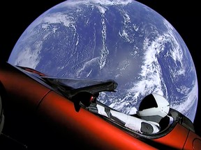 Elon Musk's red Tesla sports car which was launched into space during the first test flight of the Falcon Heavy rocket on Tuesday.