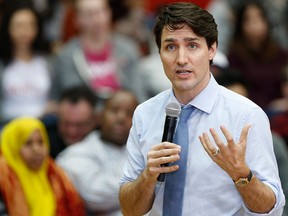 Prime Minister Justin Trudeau speaks at a town hall meeting at the University of Manitoba in Winnipeg yesterday.