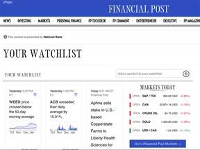 The Financial Post introduces Watchlist and Alerts, tools for investors to track their portfolios.