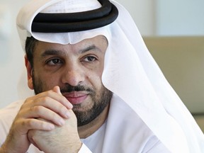 In this Tuesday, Jan. 30, 2018 photo, DarkMatter CEO Faisal al-Bannai speaks to journalists in Abu Dhabi, United Arab Emirates. DarkMatter, a growing cybersecurity company that's recruited Western intelligence analysts, is slowly stepping out of the shadows amid activist concerns about its power. Al-Bannai says DarkMatter takes part in no hacking but acknowledges the firm's close business ties to the Emirati government, as well as hiring former CIA and National Security Agency analysts.