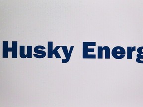 The Husky Energy logo is shown at the company's annual meeting in Calgary, Alta., Friday, May 5, 2017. The case against Husky Energy Ltd. related to a pipeline leak into the North Saskatchewan River has been adjourned until June 21 after a brief appearance in Lloydminster, Sask., provincial court.