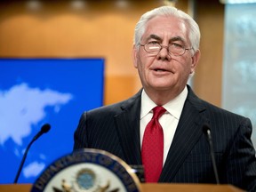 Secretary of State Rex Tillerson speaks at a news conference at the State Department in Washington, Tuesday, March 13, 2018. President Donald Trump fired Tillerson and said he would nominate CIA Director Mike Pompeo to replace him, in a major staff reshuffle just as Trump dives into high-stakes talks with North Korea.