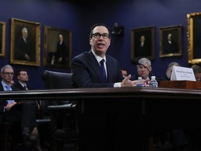 Treasury Secretary Steven Mnuchin testifies during a hearing before the House Appropriations subcommittee on budget on Capitol Hill in Washington, Tuesday, March 6, 2016, about "Financial Services and General Government."