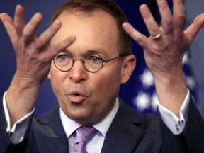 Office of Management and Budget Director Mick Mulvaney speaks in the Brady press briefing room at the White House in Washington, Thursday, March 22, 2018.